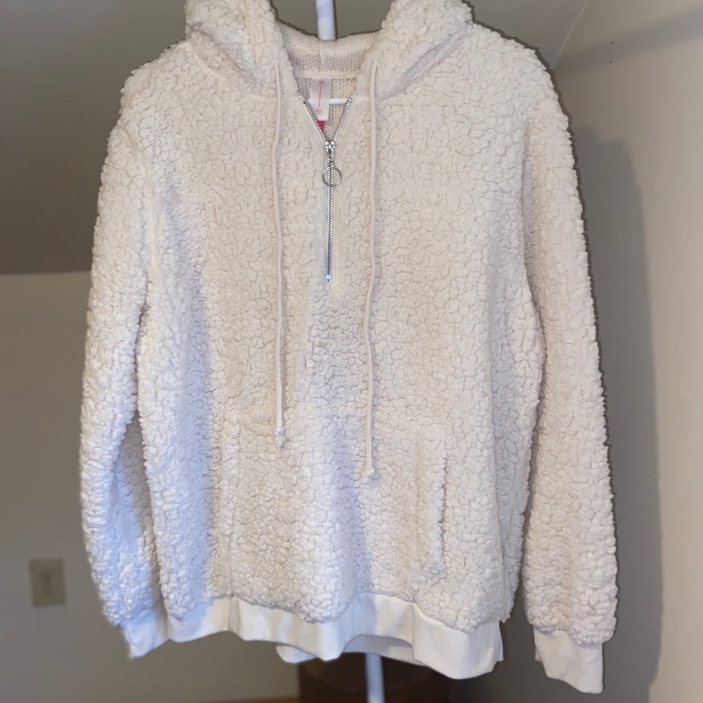 Hooded, Quarter-zip Sherpa